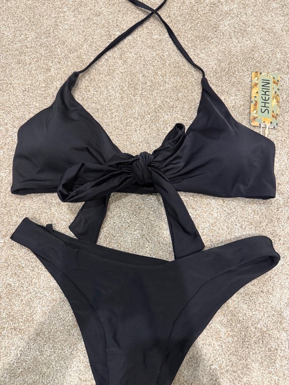 Shekini Black Knot Front Bikini Set